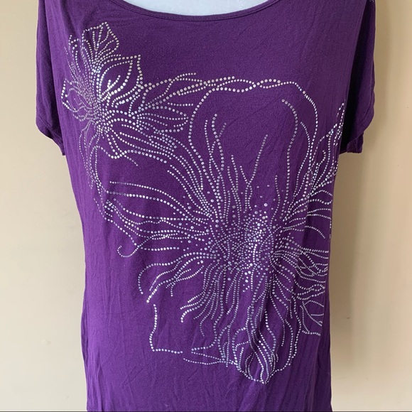 JKLA California Large Purple Silver Flower Shirt - Picture 2 of 3